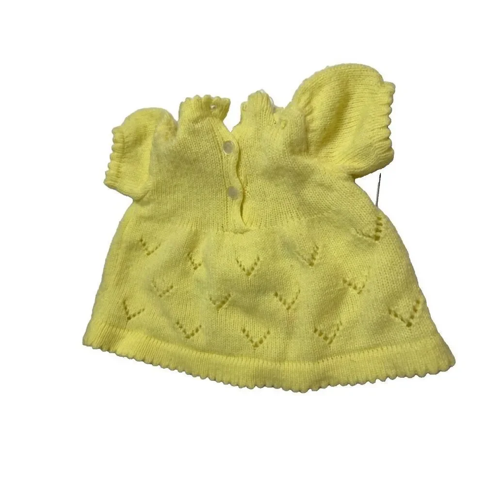 Vintage Handmade Yellow Crochet Baby Flowers Dress 3-6 Months